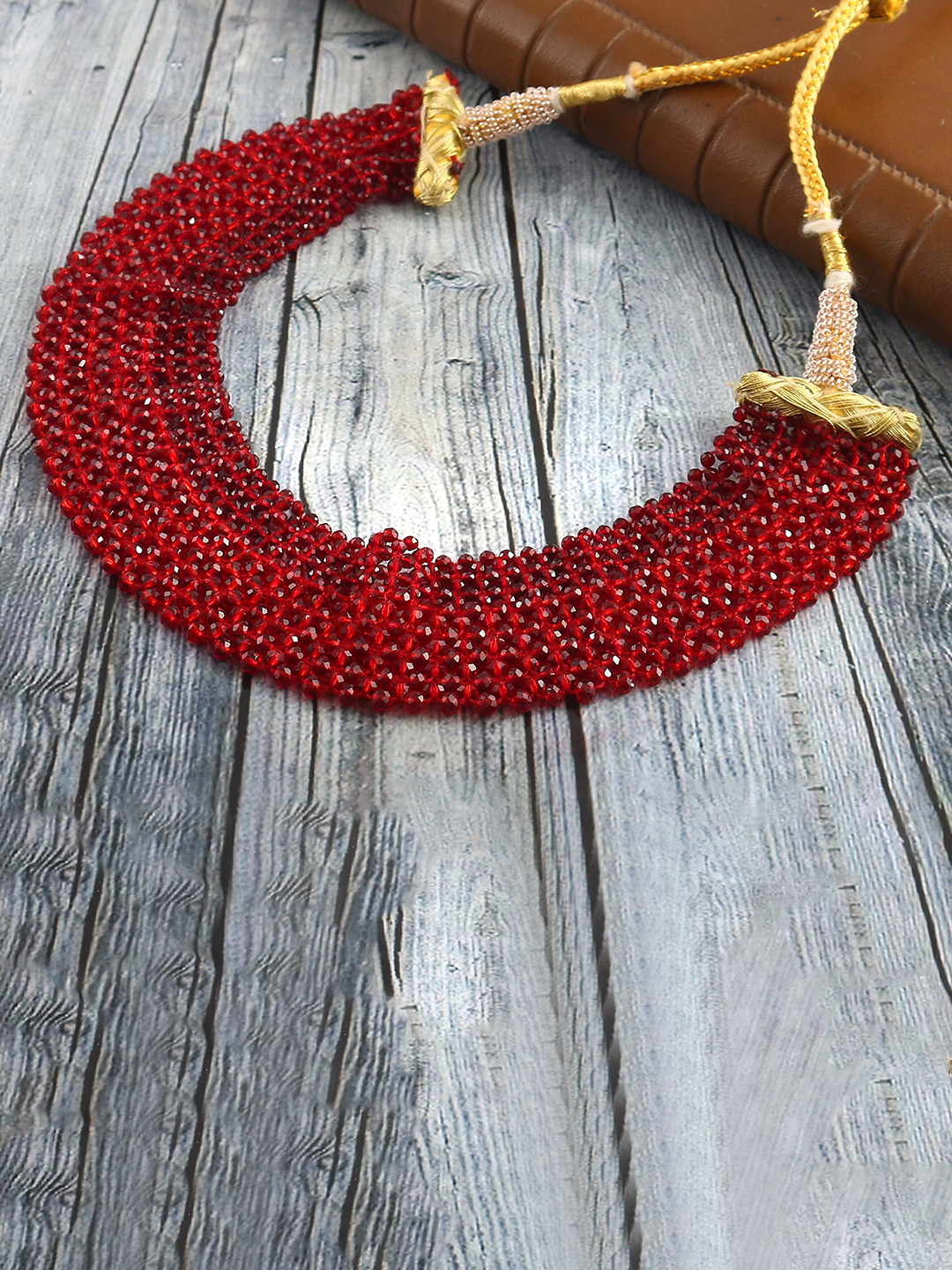 Jewar Mandi Maroon Brass Gold-Plated Necklace