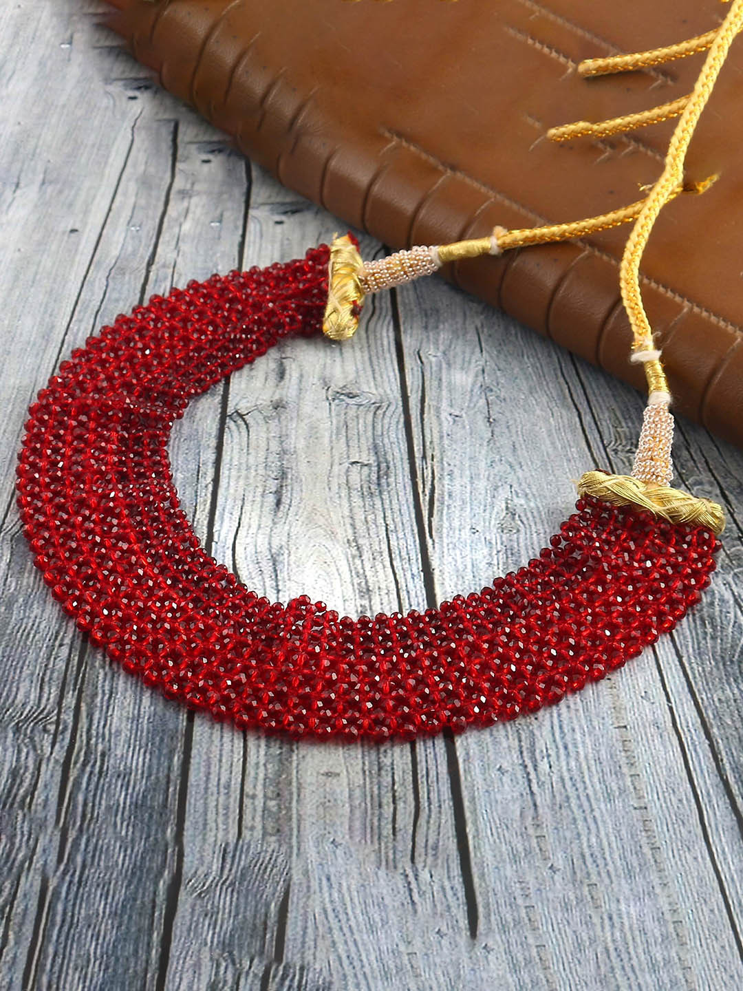Jewar Mandi Maroon Brass Gold-Plated Choker Necklace