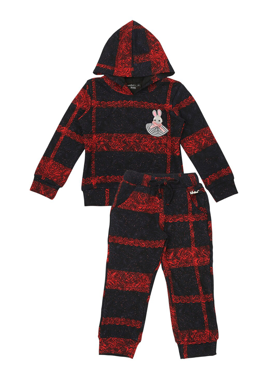 Actuel Girls Navy Blue & Red Checked Top with Pyjamas