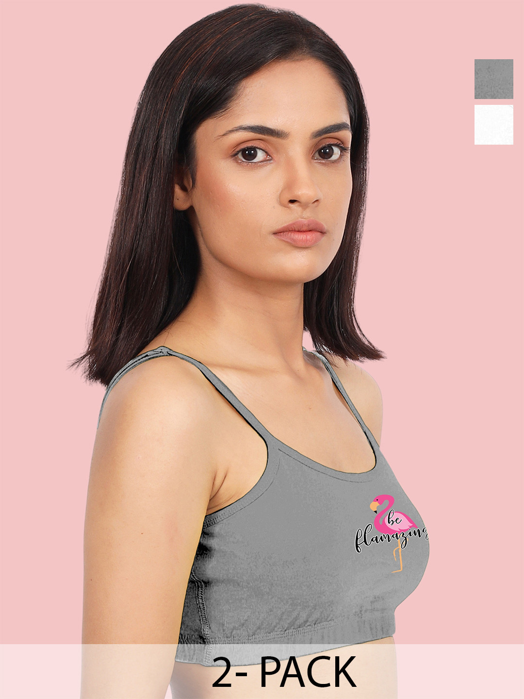 DChica Women Pack Of 2 Premium Cotton Thin Strap Medium Support Training or Gym Bra