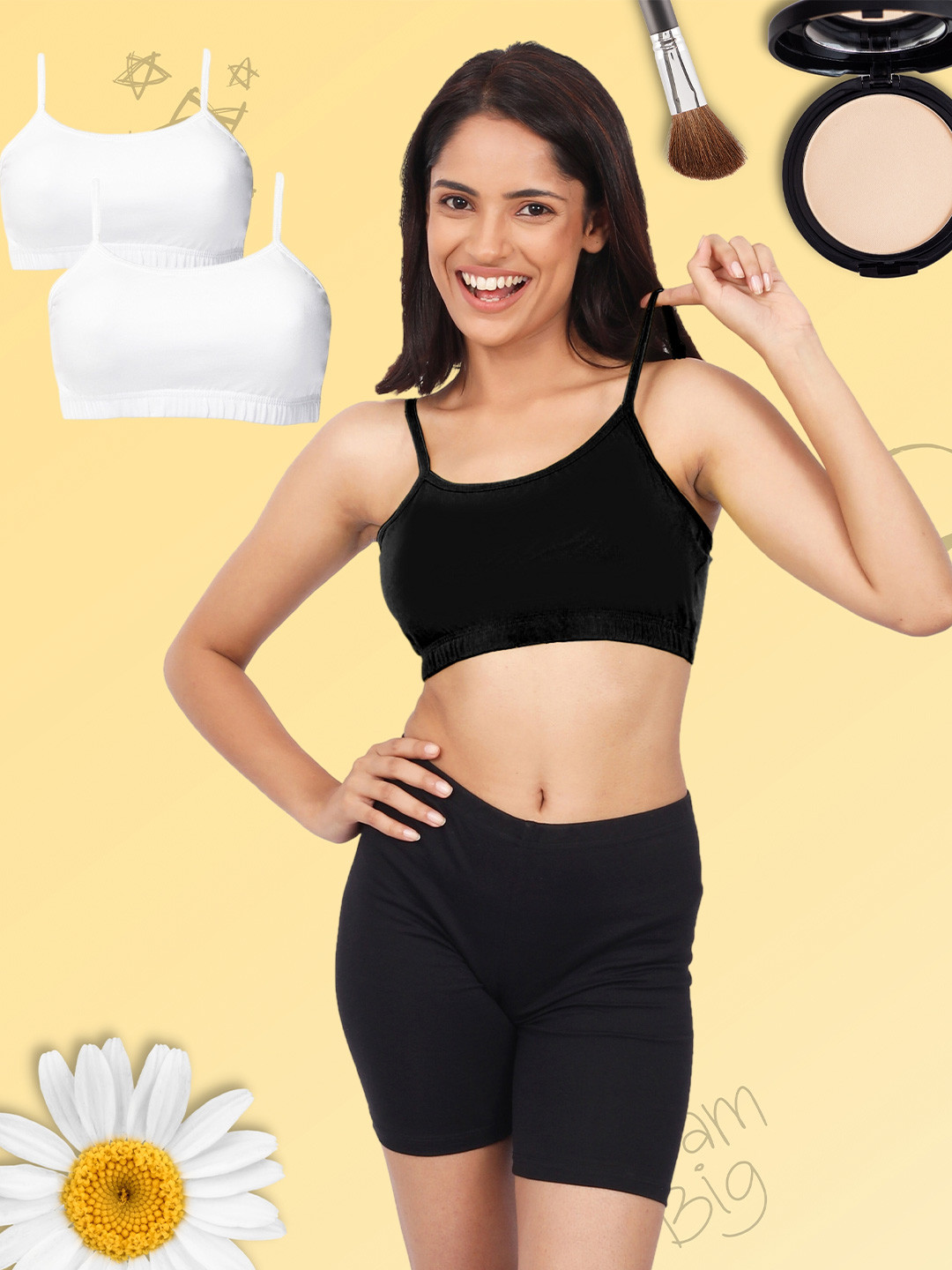 Girls Pack Of 3 Double Layer Premium Cotton Non-Wired Non Padded Beginners Bra DCBRJU6864/xxs W