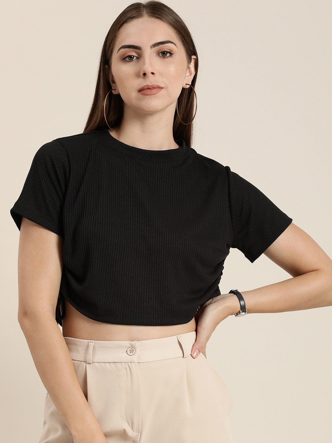 her by invictus Self Design Crop Top With Tie-ups Detail