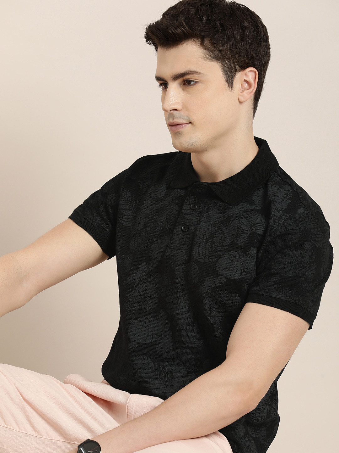 INVICTUS Short Sleeves Tropical Printed Polo Collar T-shirt