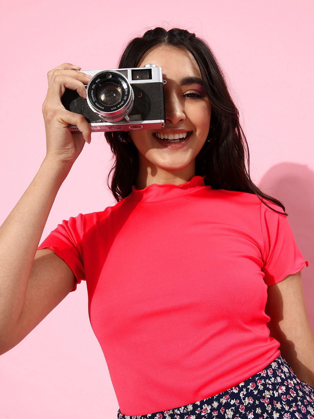 HERE&NOW Solid Regular Top With Ruffles Detailing