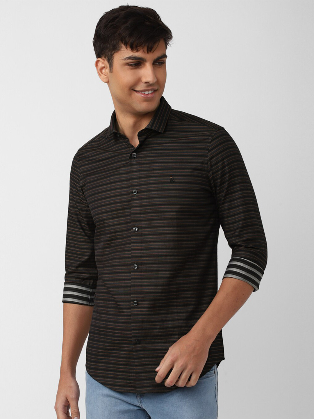 SIMON CARTER LONDON Men Slim Fit Horizontal Stripes Pure Cotton Casual Shirt