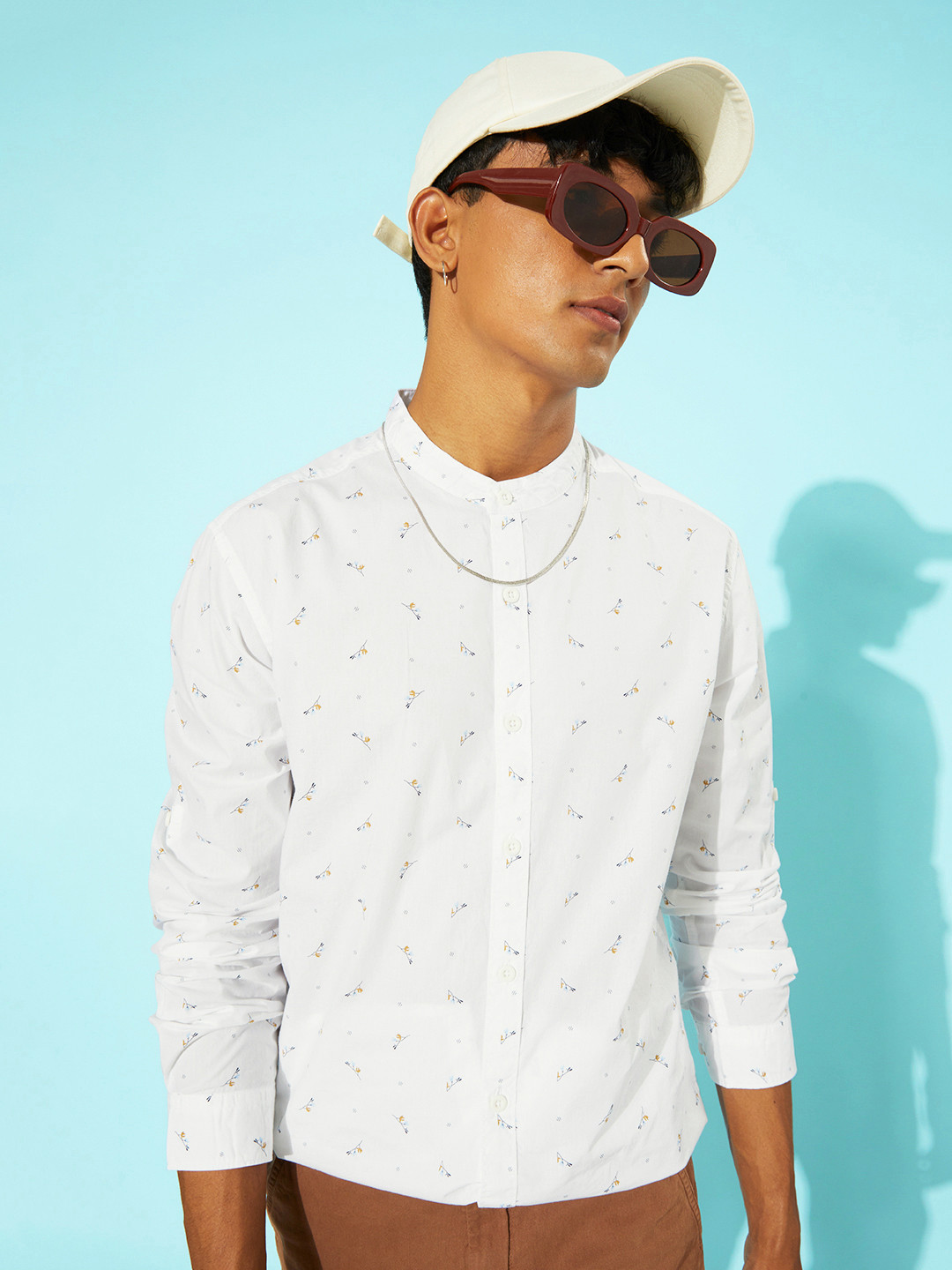 HERE&NOW Men Magic White Pure Cotton Slim Fit Love Is In The Air Flower Power Shirt