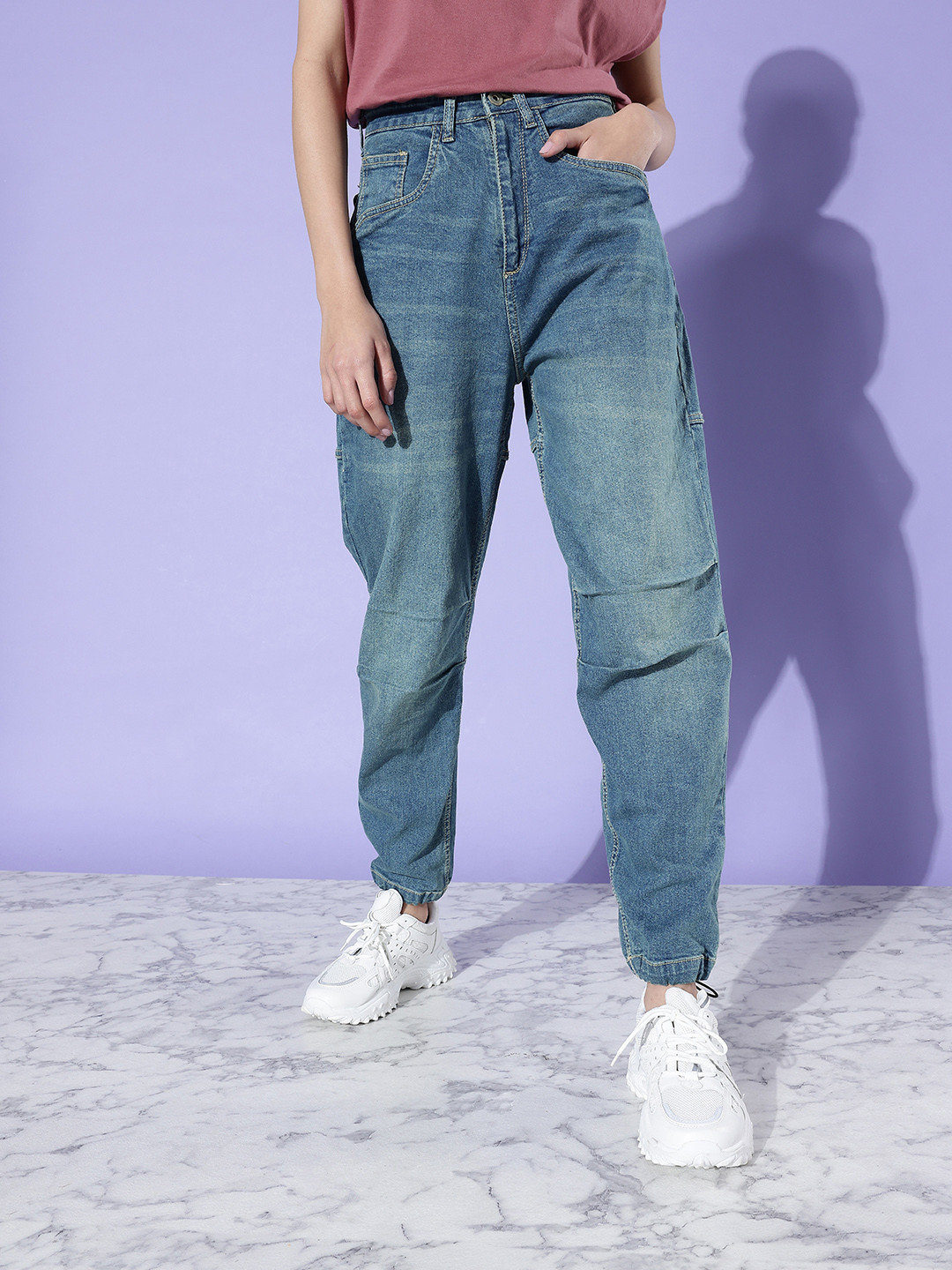 The Roadster Life Co. Women Dusky Blue Slouchy Fit High-Rise Upgraded denims Jogger Jeans