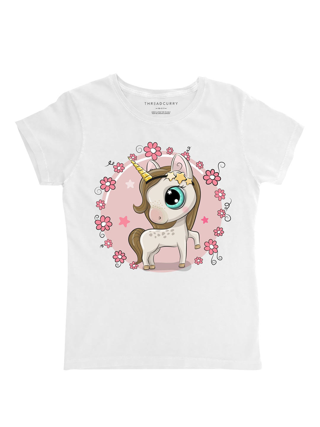 THREADCURRY Girls Unicorn Printed Cotton T-shirt
