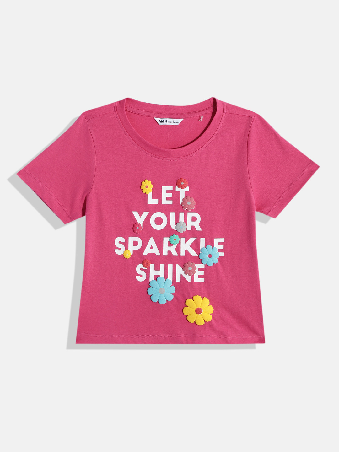 M&H Juniors Girls Typography Printed Pure Cotton T-shirt