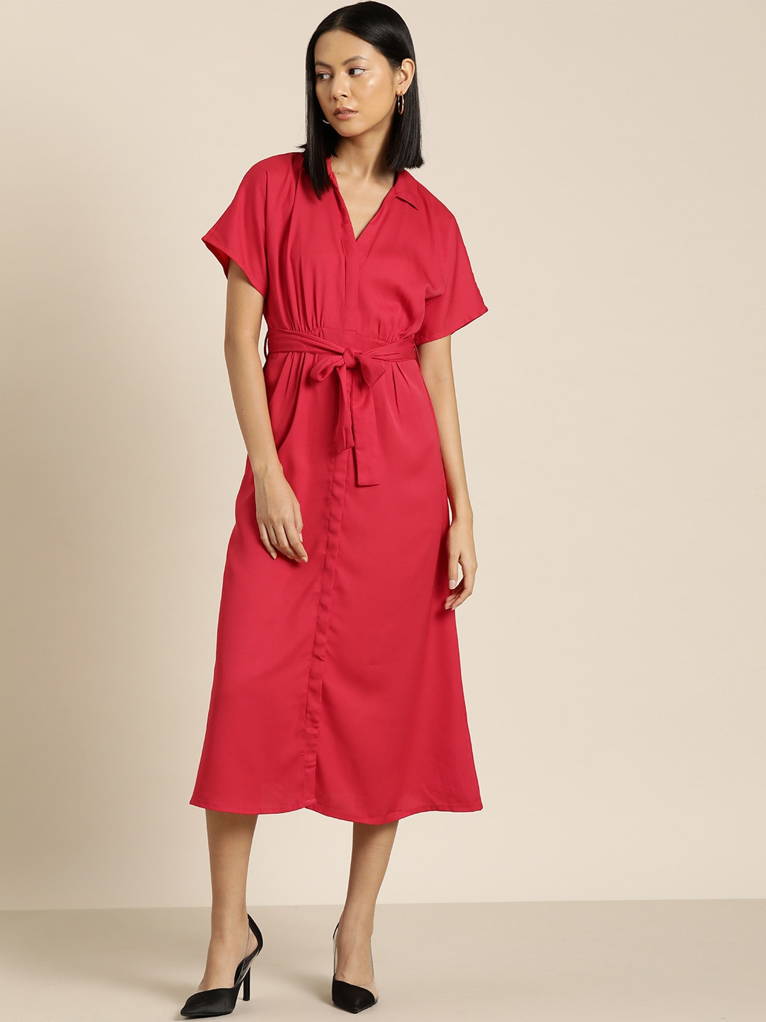 her by invictus Shirt Midi Dress with Belt