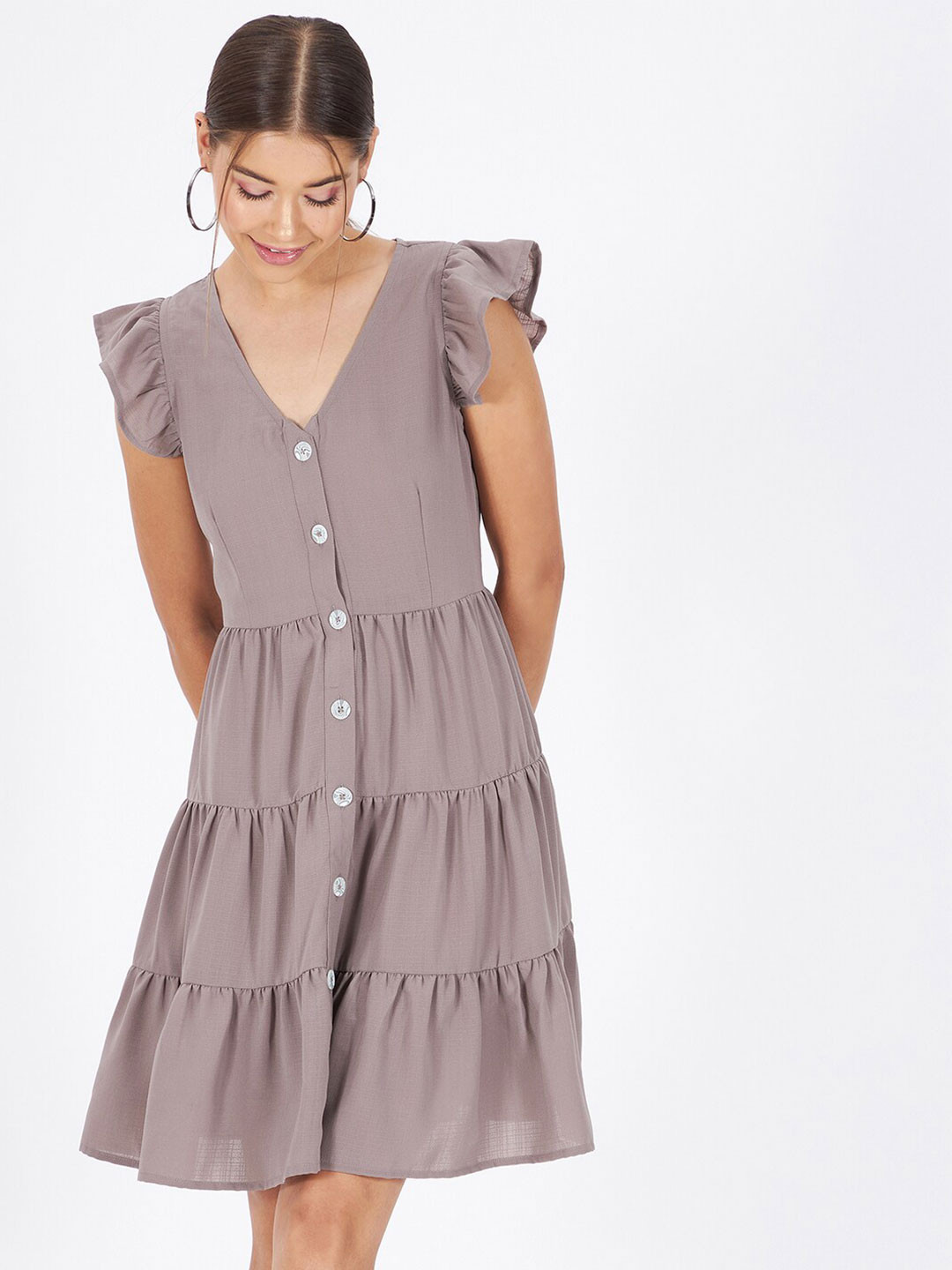Kibo Front Open Tiered Crepe Dress
