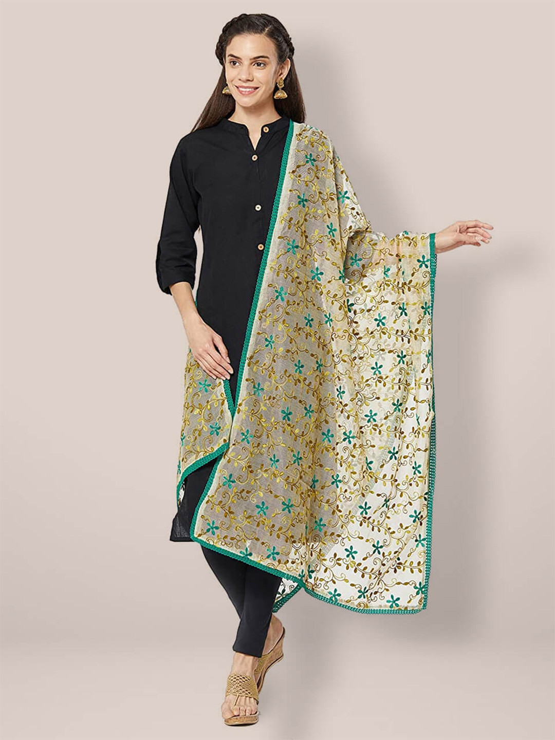 Dupatta Bazaar Embroidered Cotton Silk Dupatta with Thread Work