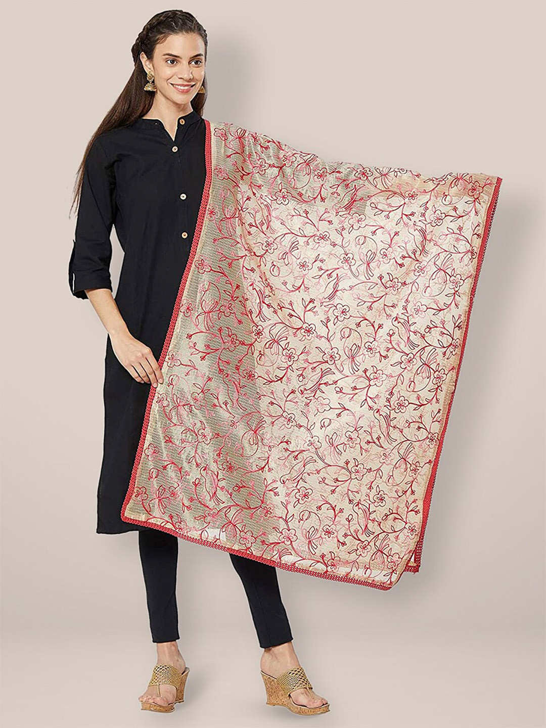 Dupatta Bazaar Embroidered Cotton Silk Dupatta with Thread Work