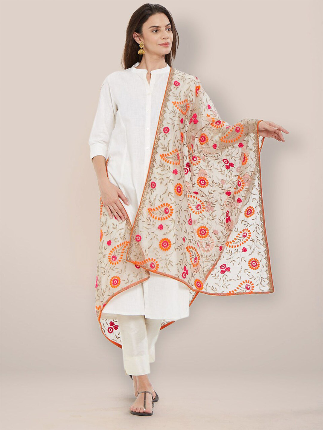 Dupatta Bazaar  Paisley Embroidered Organza Dupatta with Thread Work