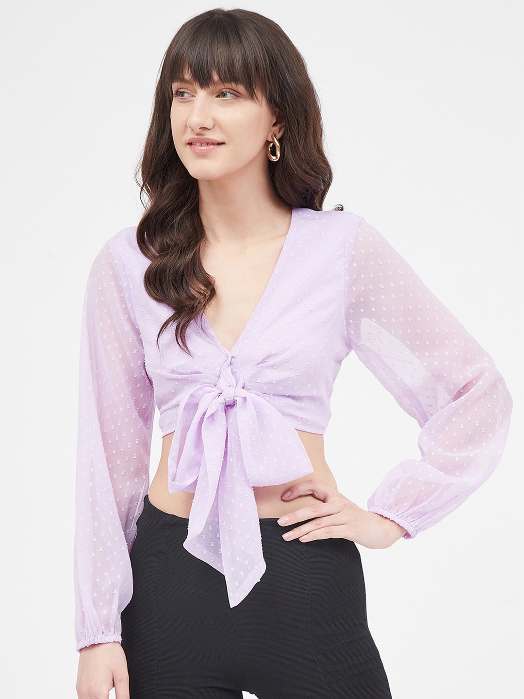 Kibo Purple Chiffon Crop Top