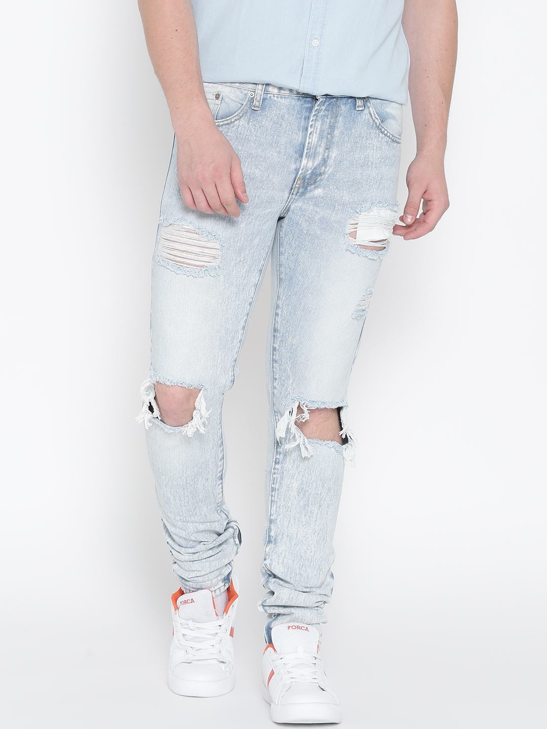 Buy FOREVER 21 Men Blue Slim Fit Mid Rise Highly Distressed Jeans