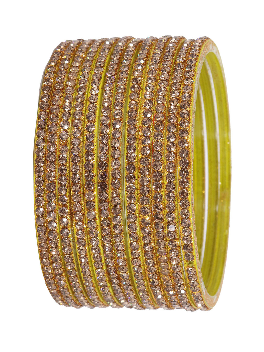 NMII Set of 12 Glass & Zircon Gemstone Studded Glossy Finished Bangles