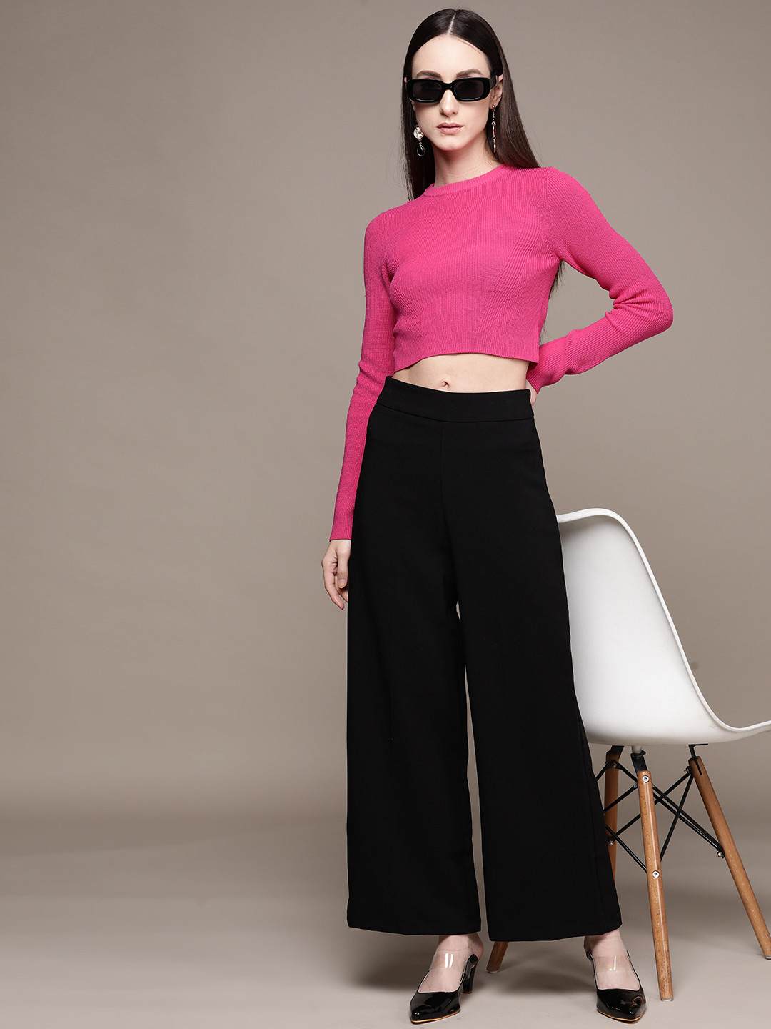 Label Ritu Kumar Ribbed Fitted Crop Top with Knits