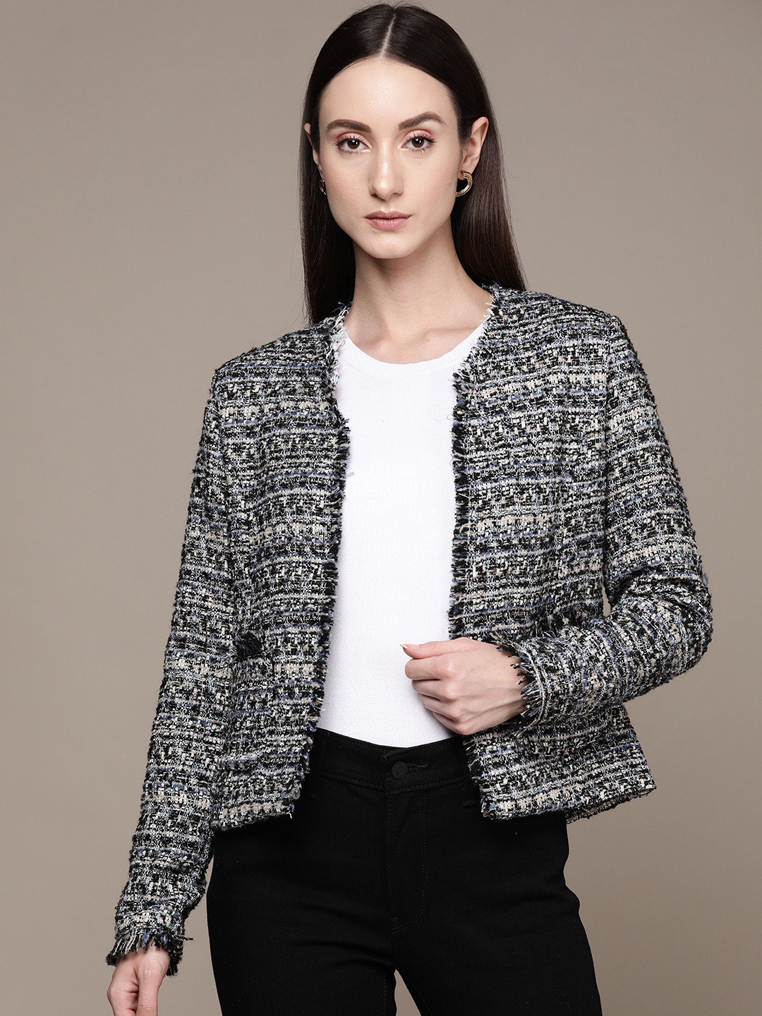 Label Ritu Kumar Women Open Front Tweed Jacket