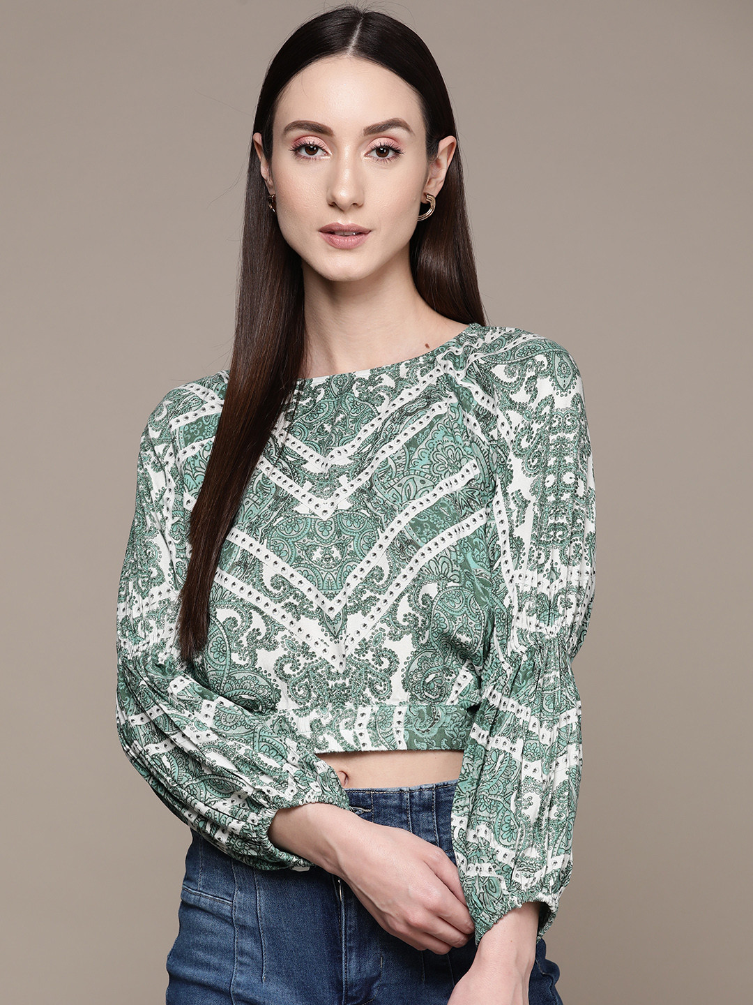 Label Ritu Kumar Floral Print Blouson Crop Top