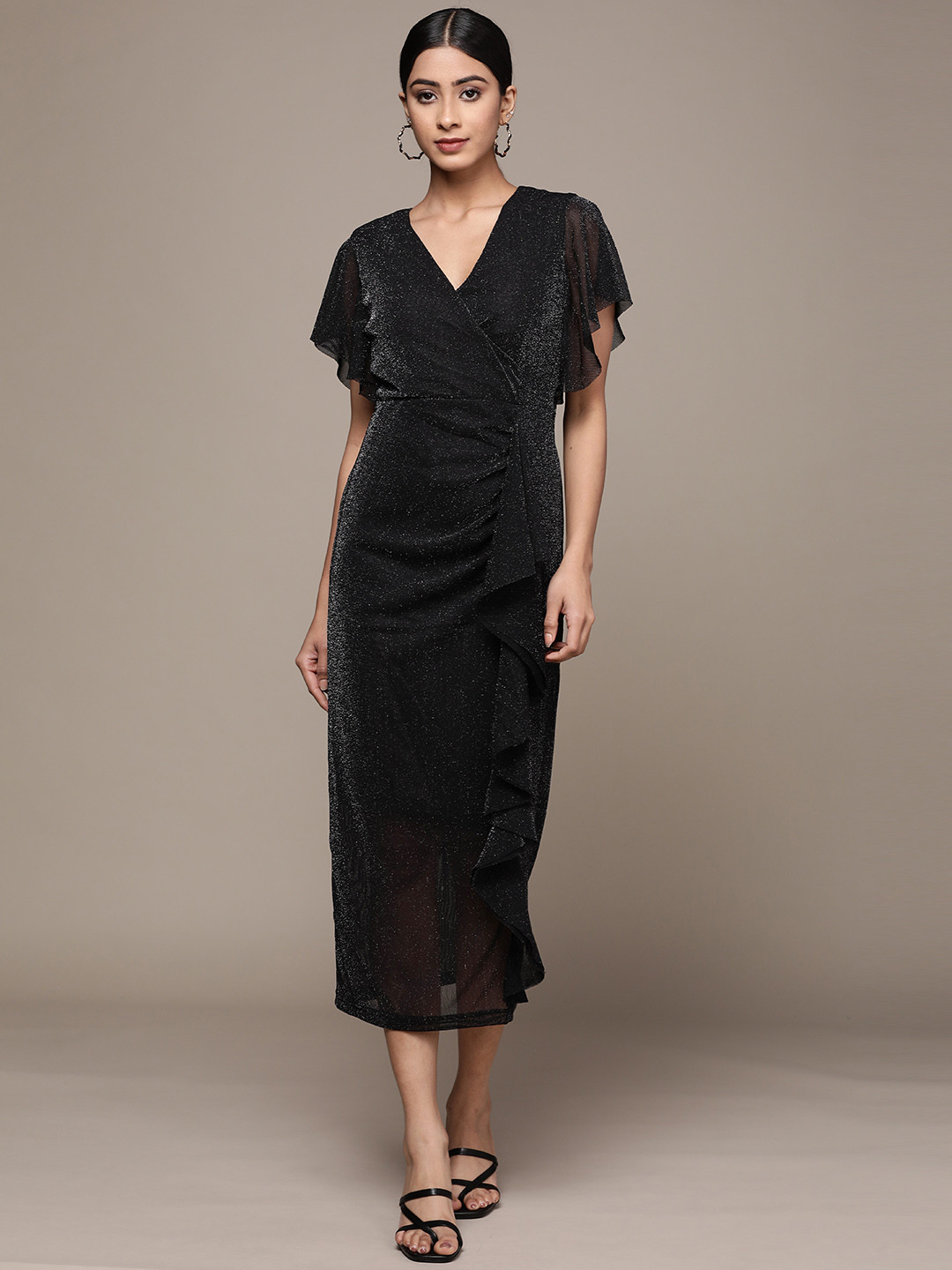 Label Ritu Kumar Black Embellished Shimmer Midi Dress