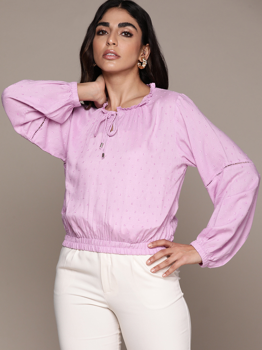 Label Ritu Kumar Purple Tie-Up Neck Top