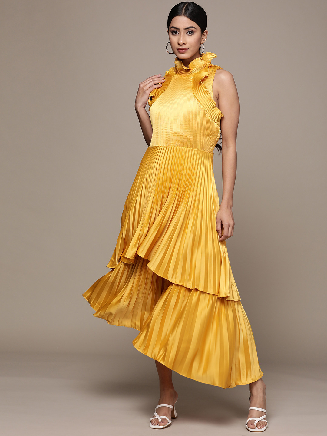 Label Ritu Kumar Yellow Layered A-Line Maxi Dress