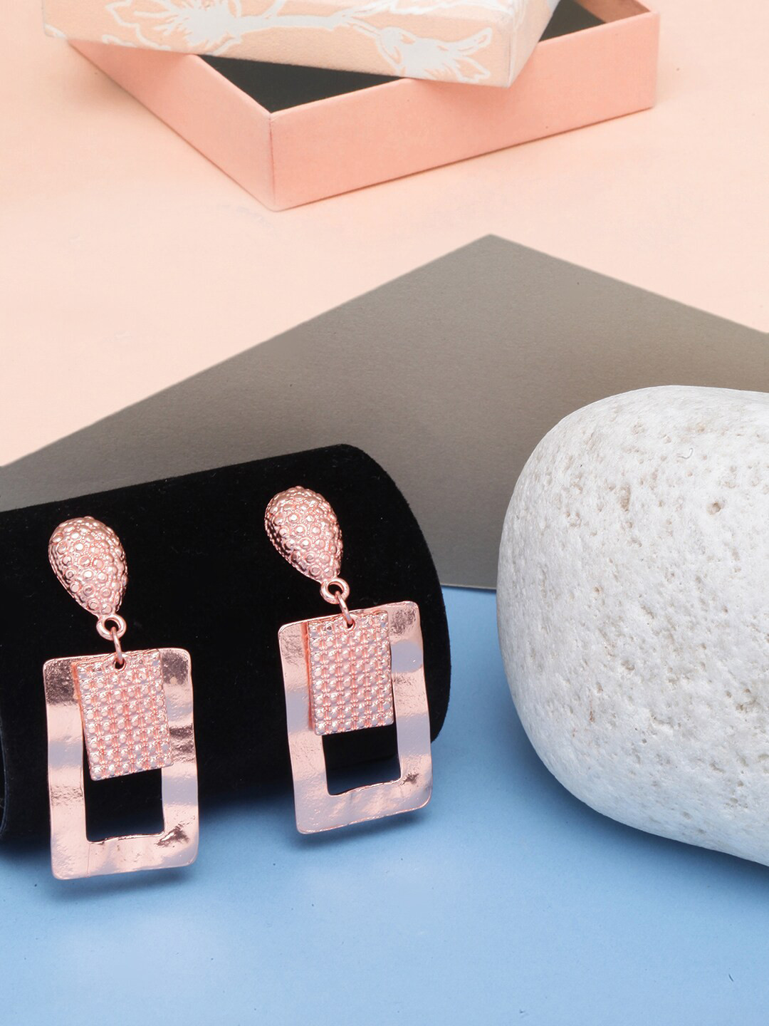 DIVA WALK Rose Gold Plated Geometric Drop Earrings