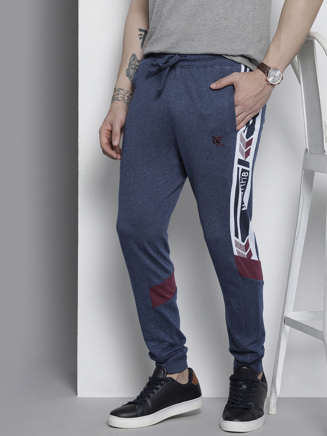 Buy The Indian Garage Co Men Navy Blue & White Printed Jogger