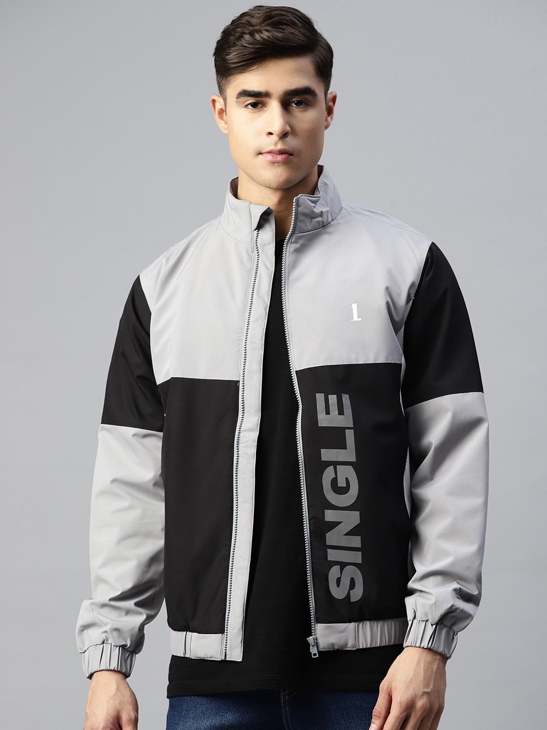 Pierre Carlo Men Black & Grey Colourblocked Sporty Jacket