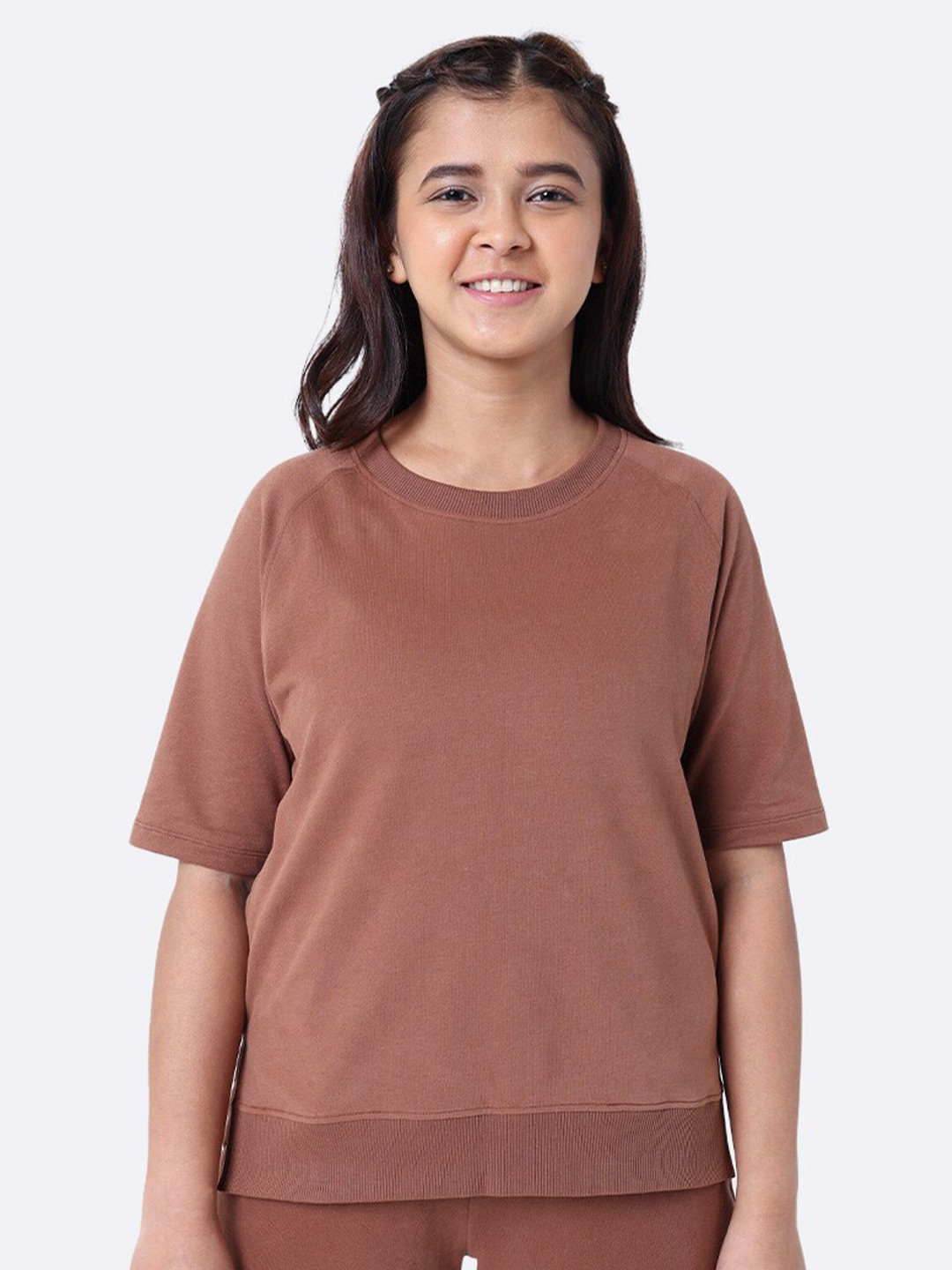 Blissclub Women Round Neck Raglan Sleeves Willow Soft Cotton Pullover Sweatshirt