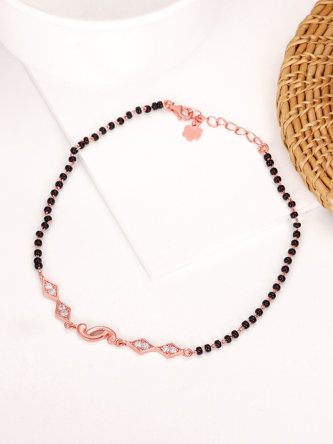 GIVA 925 Sterling Silver Rose Gold Love Forever Beaded Adjustable Anklet