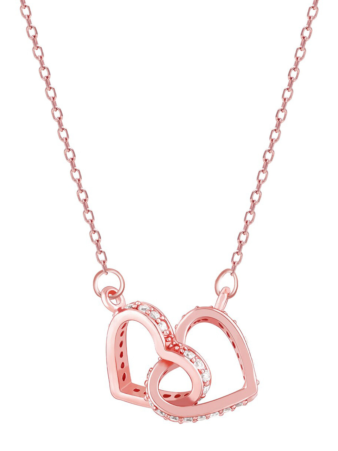 GIVA 925 Sterling Silver Rose Gold-Toned CZ Studded Locked-In-Love Necklace