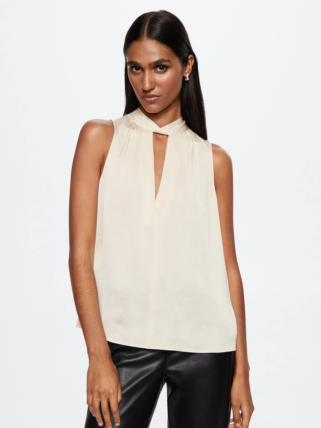 MANGO Tie Up Neck Sustainable Satin Top - Tops for Women 21198664 | Myntra