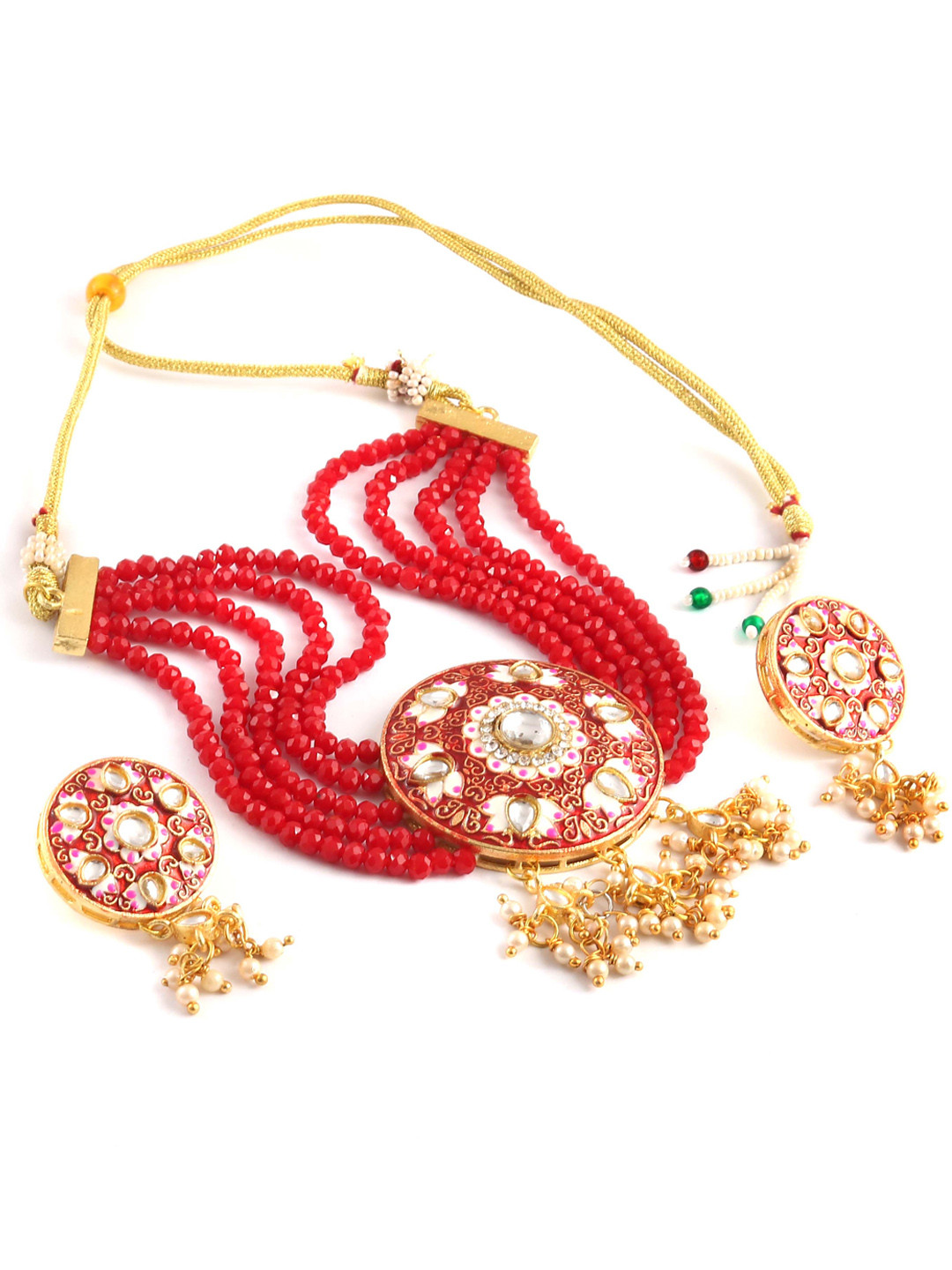 Jewar Mandi Gold-Plated Meenakari Kundan Studded & Beaded Jewellery Set