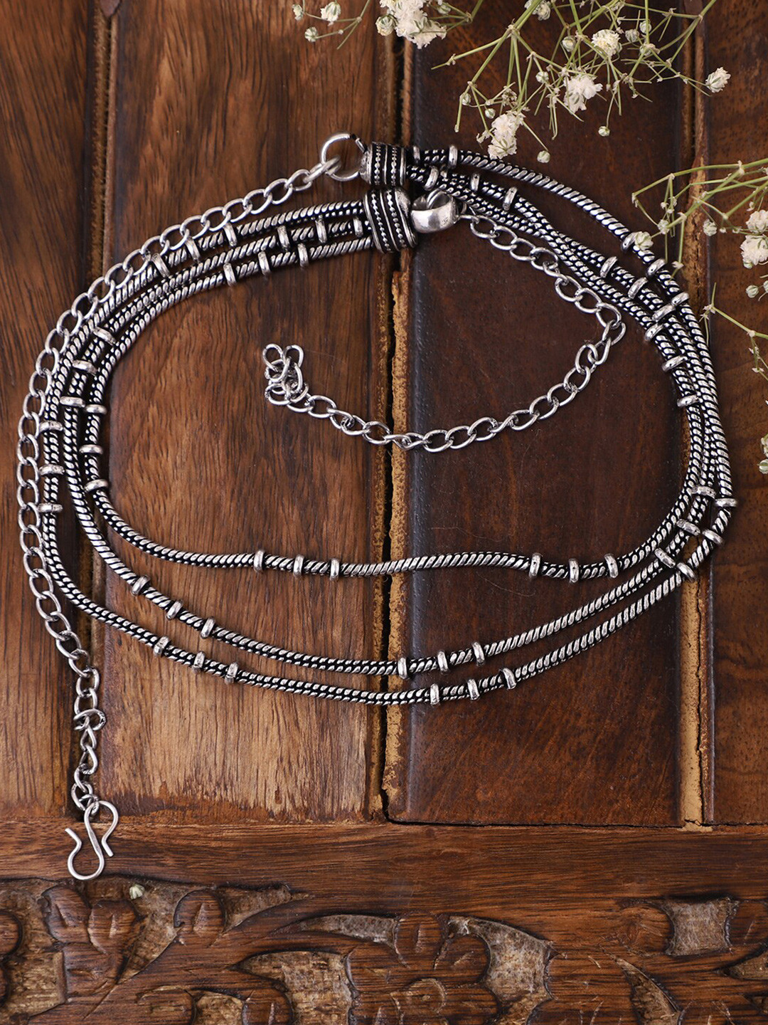 VENI Brass Silver-Plated Oxidised Chain