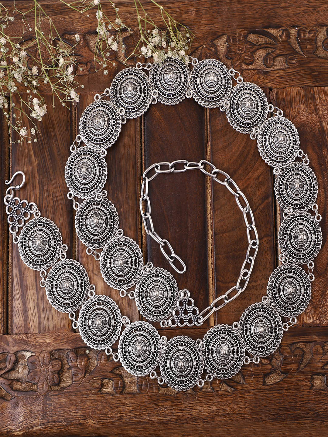 VENI Oxidised German Silver Adjustable Waist Belt