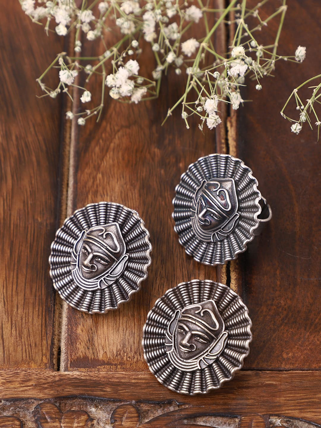 VENI Oxidized Silver-Plated Tribal Face Shaped Jewellery Set