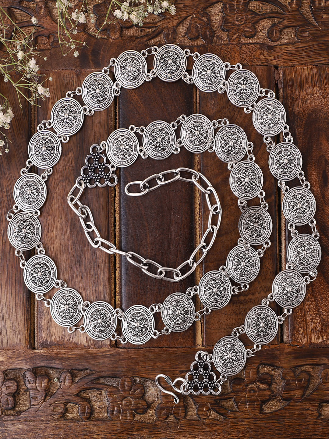 VENI Oxidised German Silver Adjustable Waist Belt