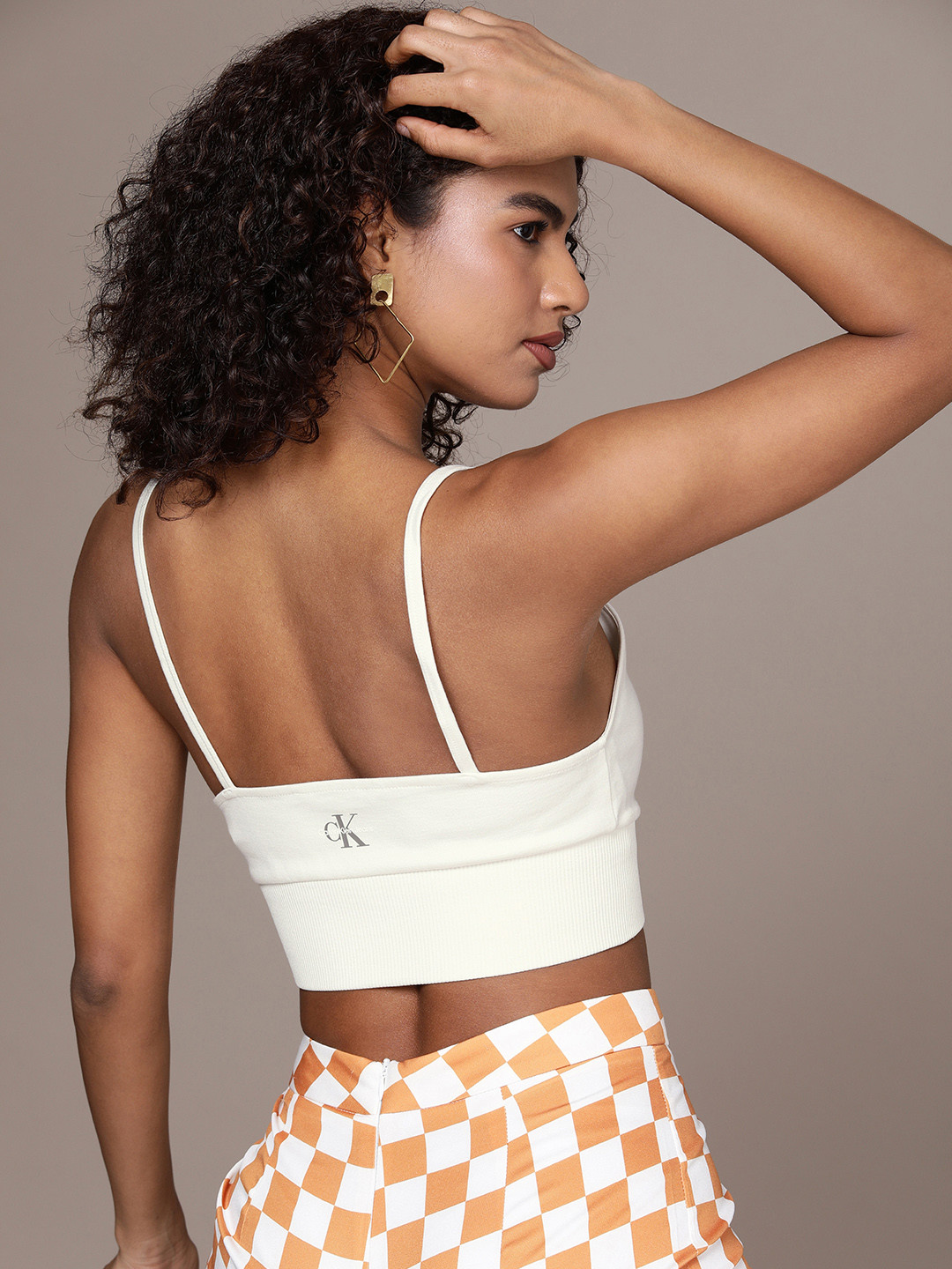 Calvin Klein Jeans Brand Logo Printed Bralette Crop Top