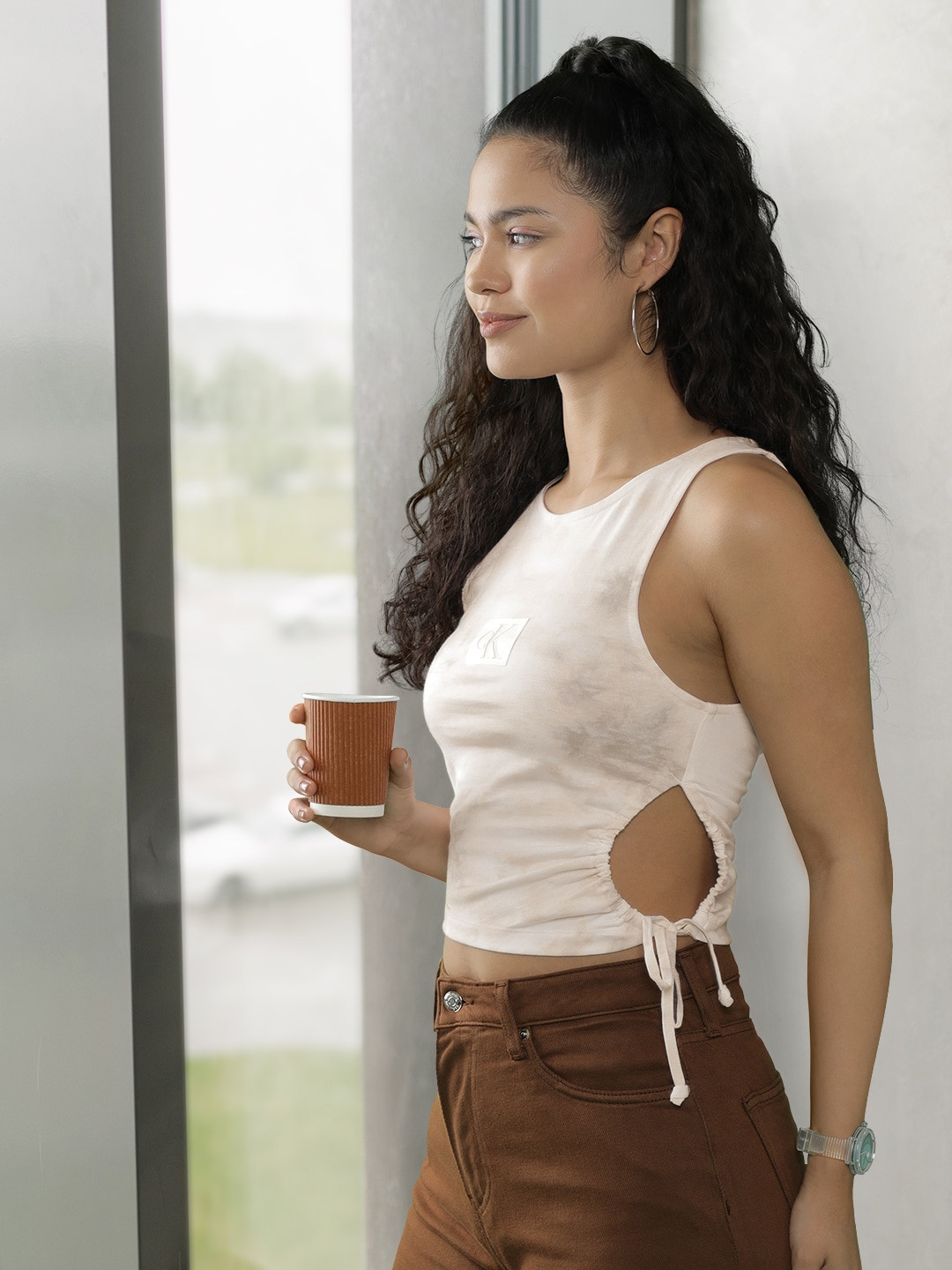 Calvin Klein Jeans Pure Cotton Tie and Dye Tank Top With Applique Detail