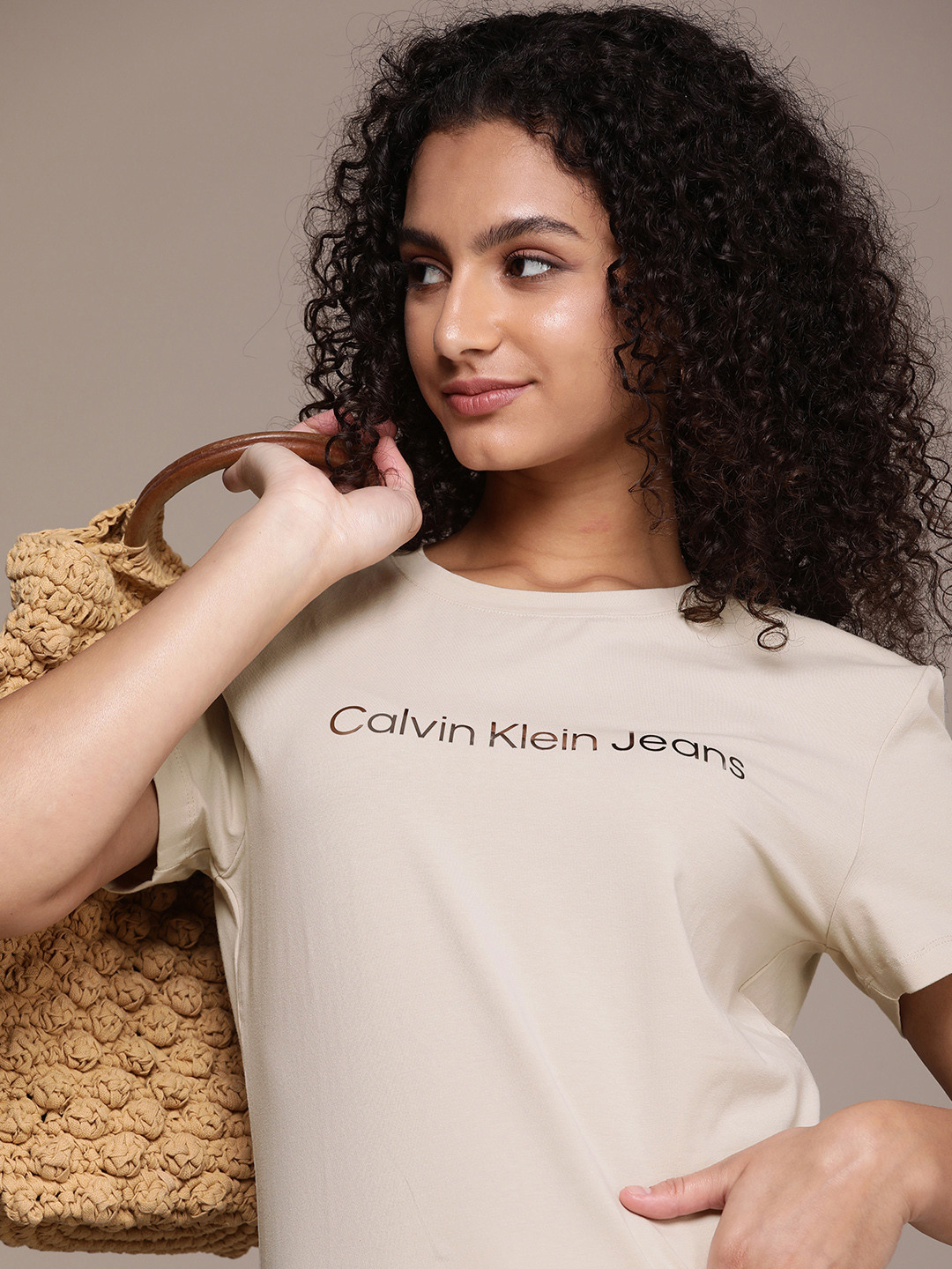 Calvin Klein Jeans Women Brand Logo Printed Slim Fit T-shirt