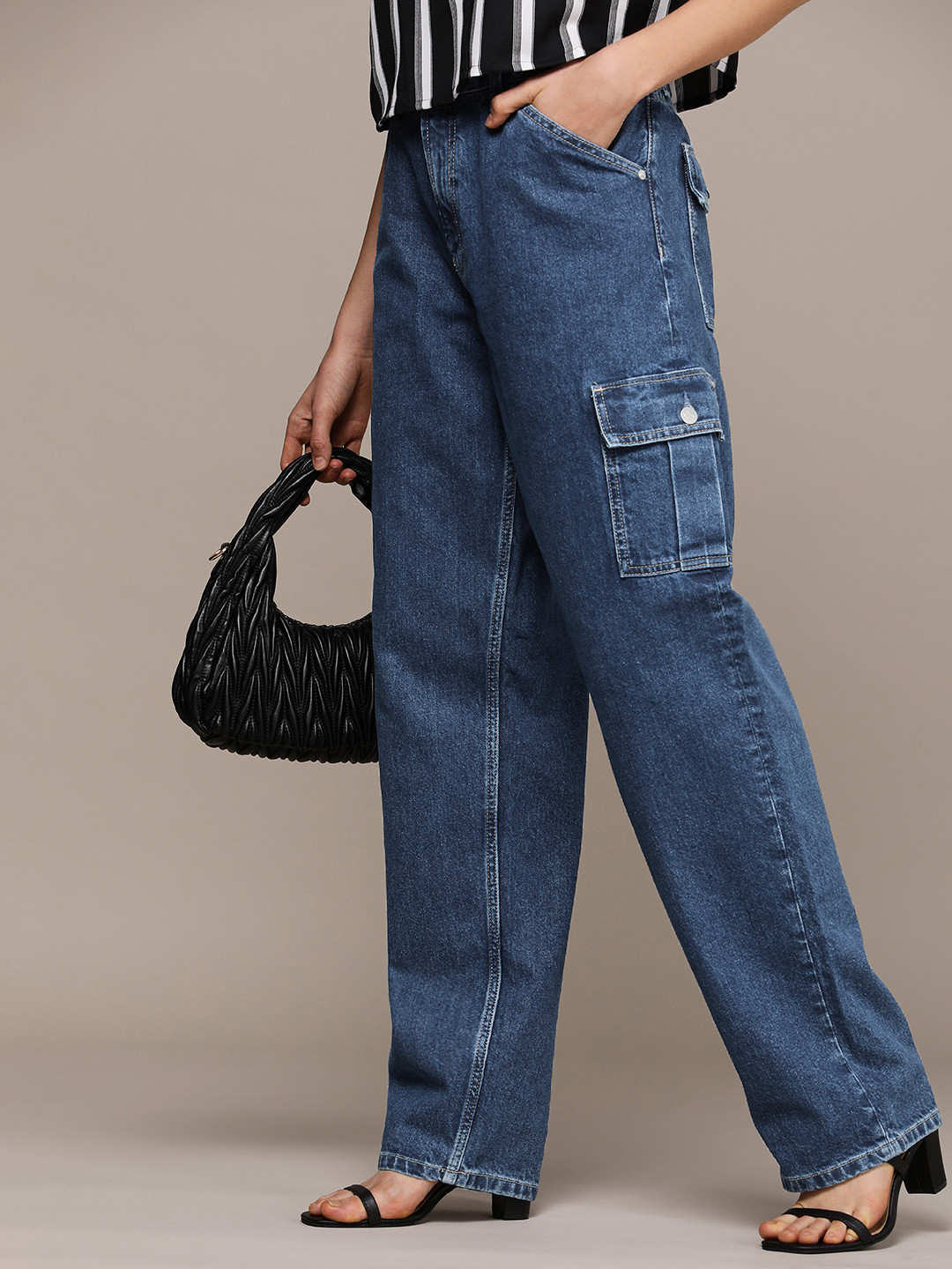 Calvin Klein Jeans Women Mid-Rise Straight Fit Pure Cotton Cargo Jeans