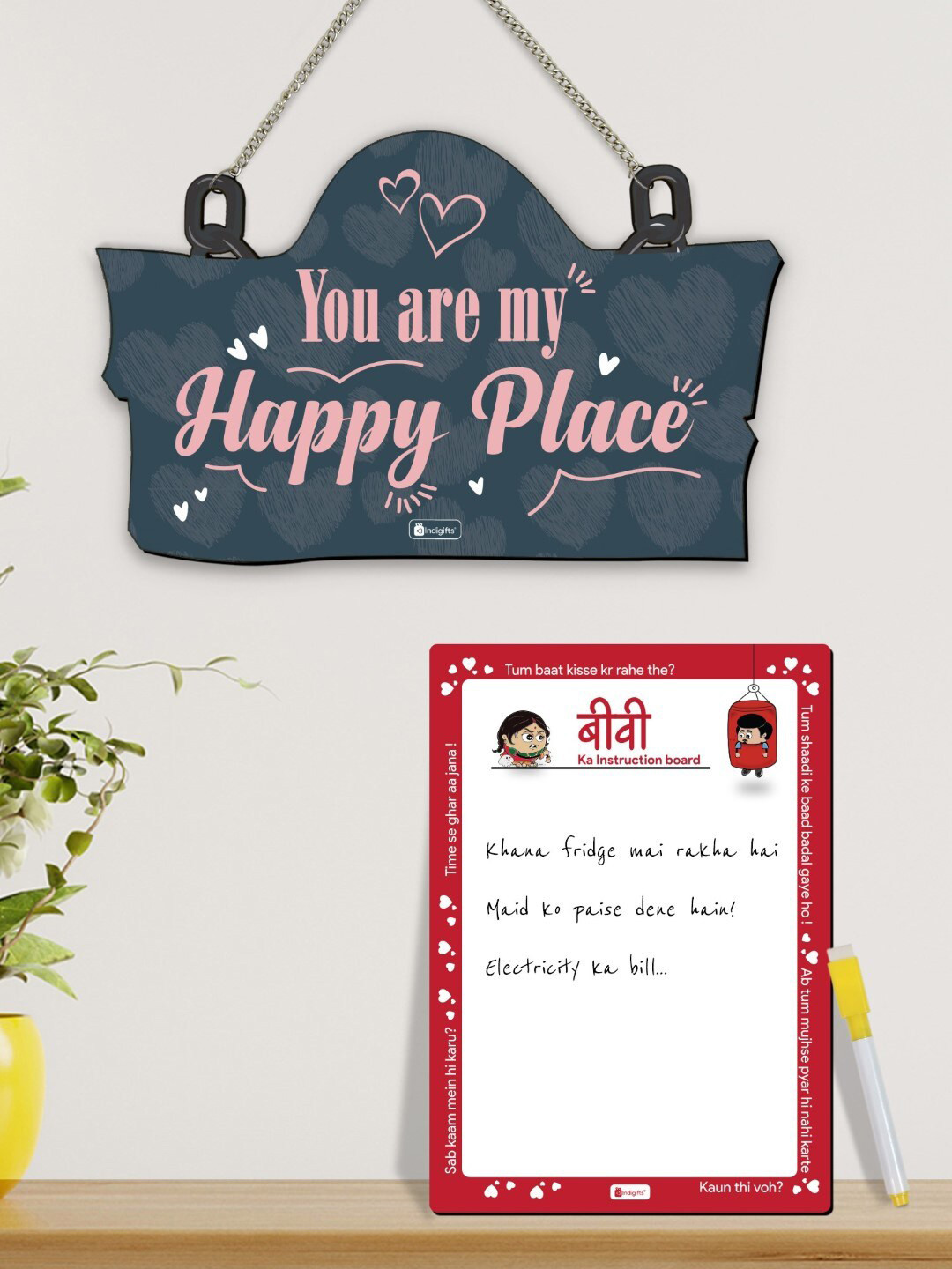 Indigifts Biwi Ka Instruction Board Wood Matte Hall Wall Hangings-7In