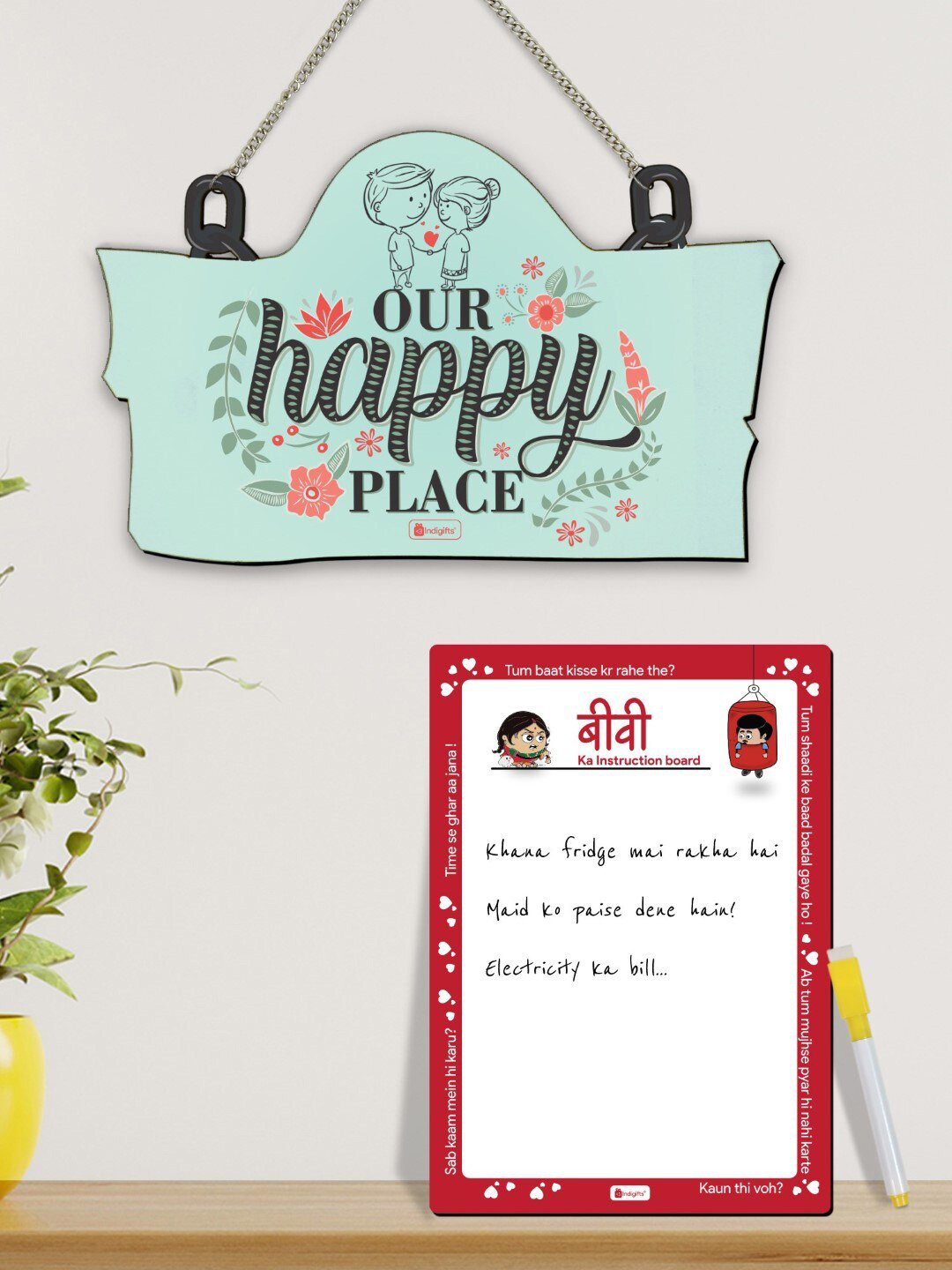 Indigifts Couple Gift Box Wood Floral Matte Hanging Bedroom Wall Hangings-10In