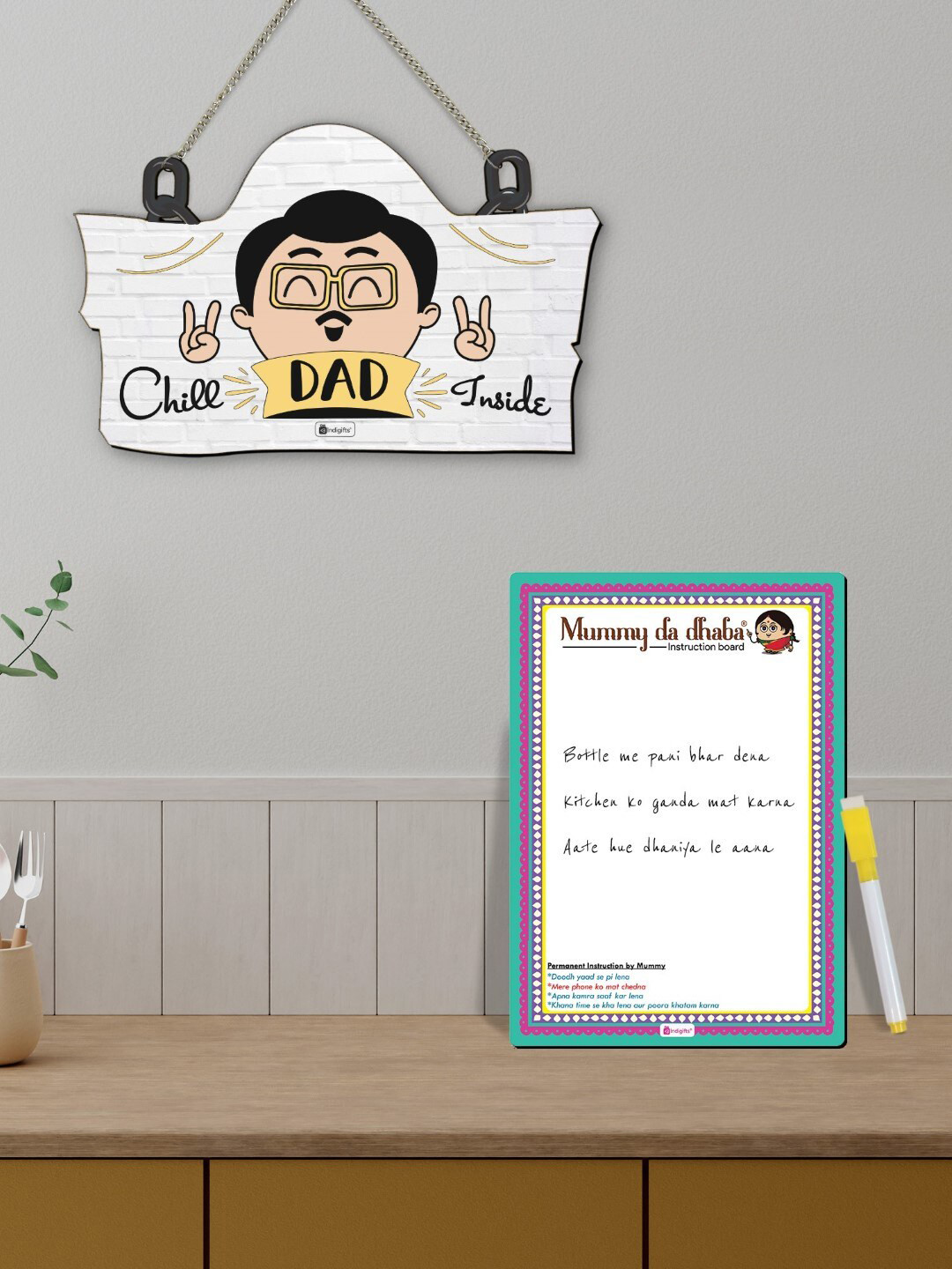 Indigifts Papa Da Theka Chill Dad Wood Glossy Hall Wall Hangings-7In