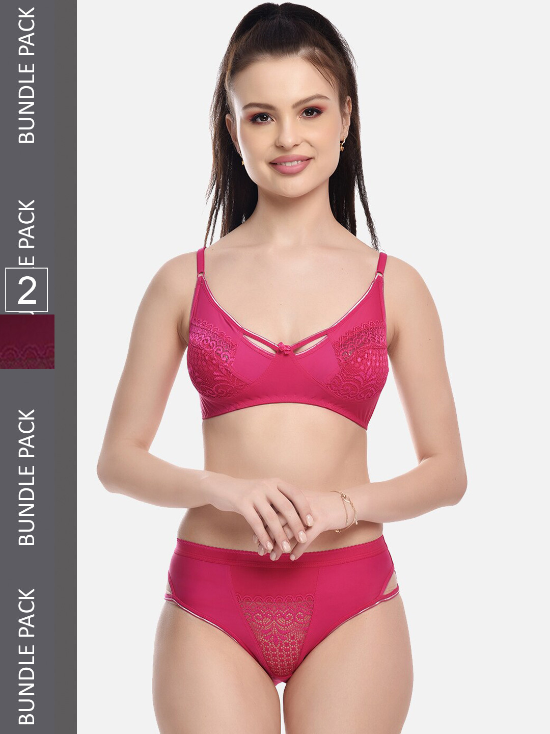 FIMS Women Pack Of 2 Laced Lingerie Set NEW_Karina_Set_PinkWine_B