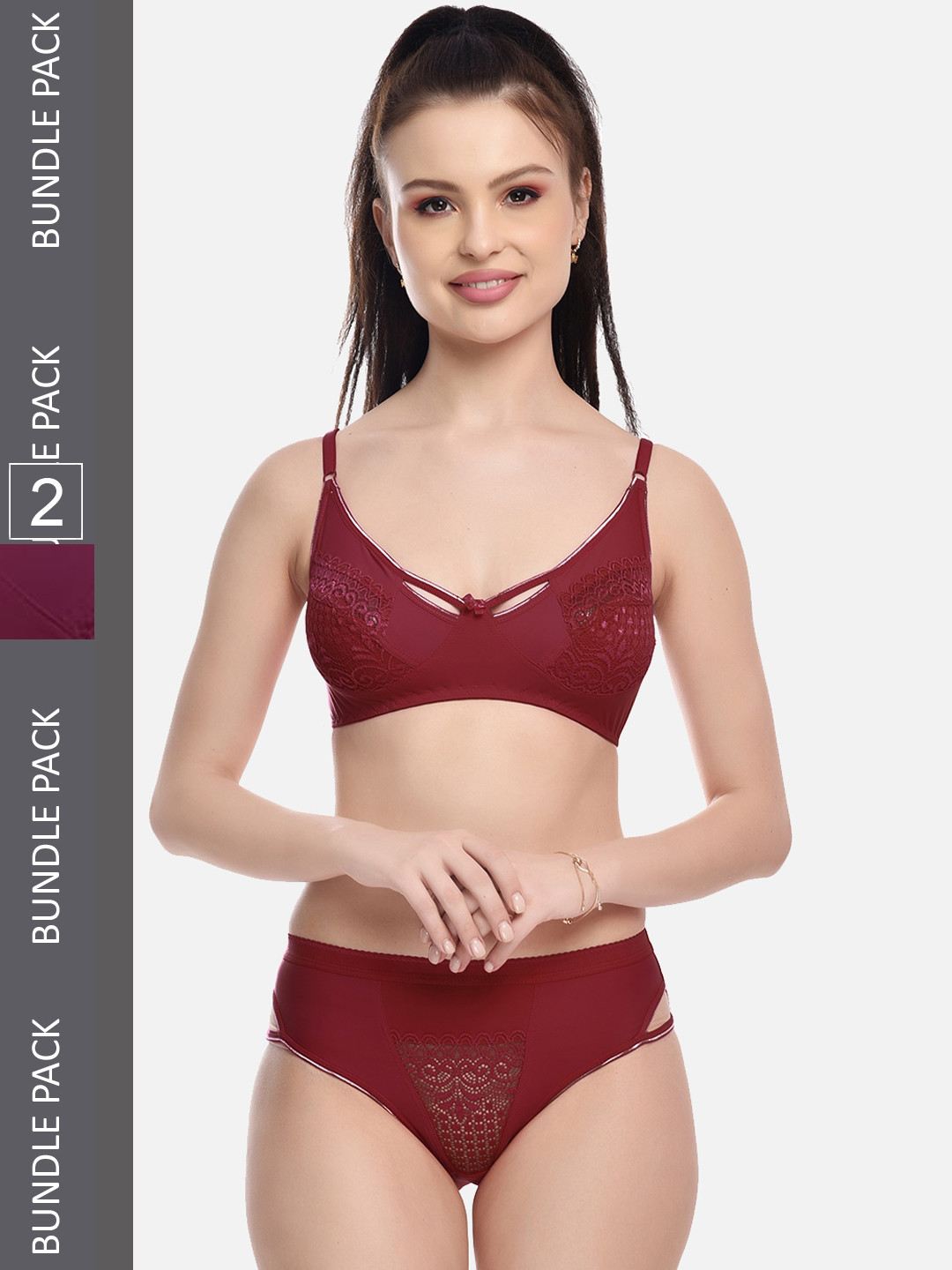 FIMS  Pack Of 2 Self-Design Lingerie Set NEW_Karina_Set_MaroonWine_B