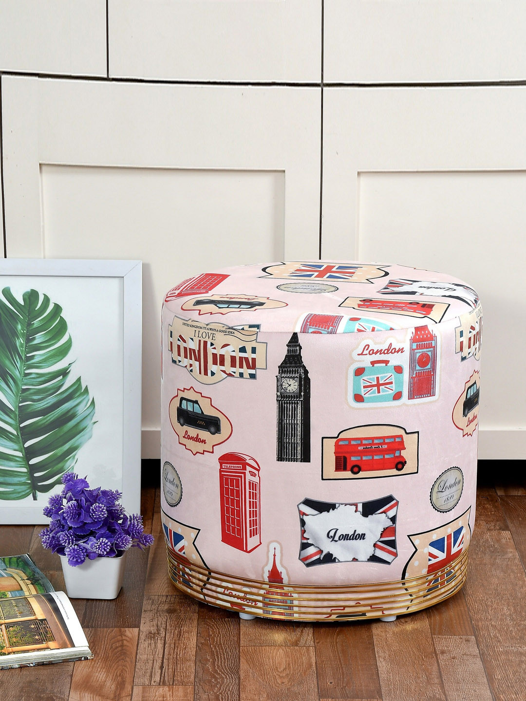 RIANCE CREATIONS Pink & Red Graphic Printed Ottoman