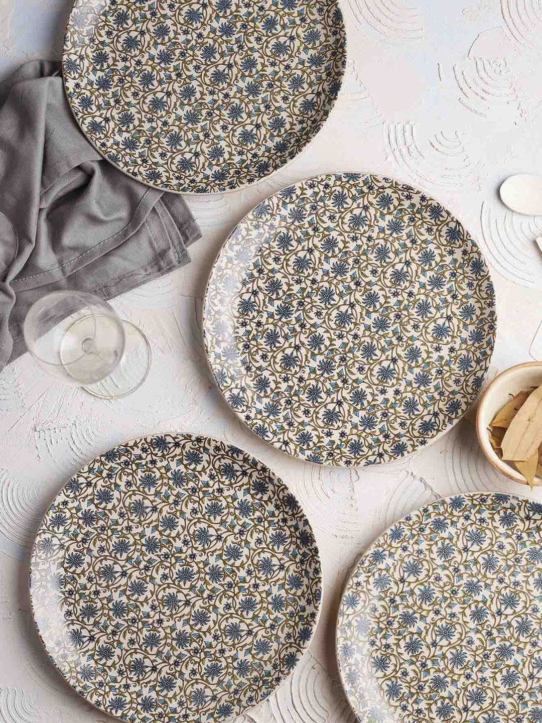 MIAH Decor Blue Printed Set of 4 Handcrafted Ceramic Plates